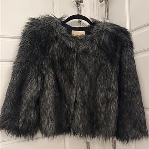 Stunning MICHAEL Michael Kors Black and Gray Faux Fur Jacket